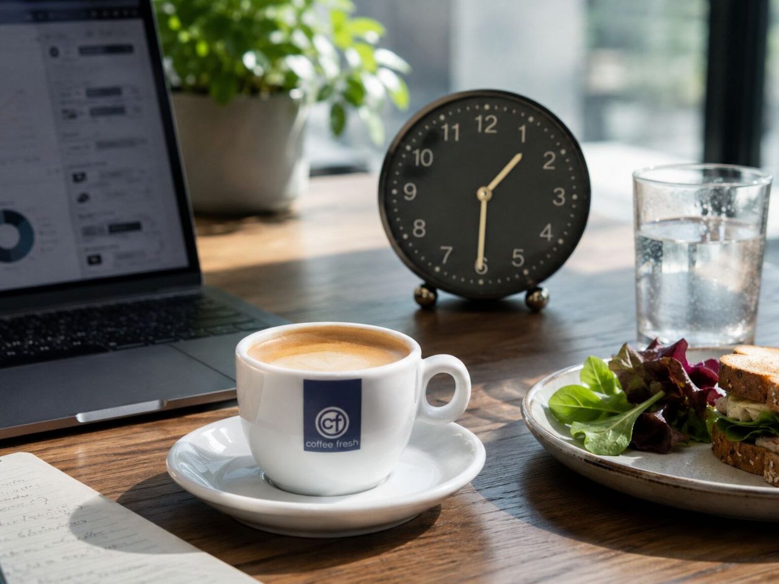 laptop_klok_kopje_koffie